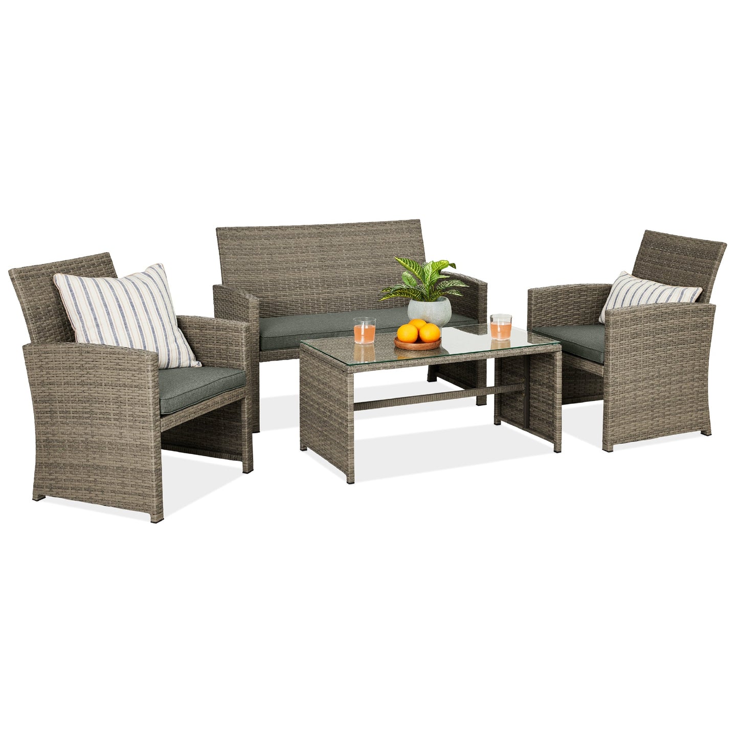 4-Piece Outdoor Wicker Conversation Patio Set with 4 Seats Glass Table Top for outdoor comfort and convenience