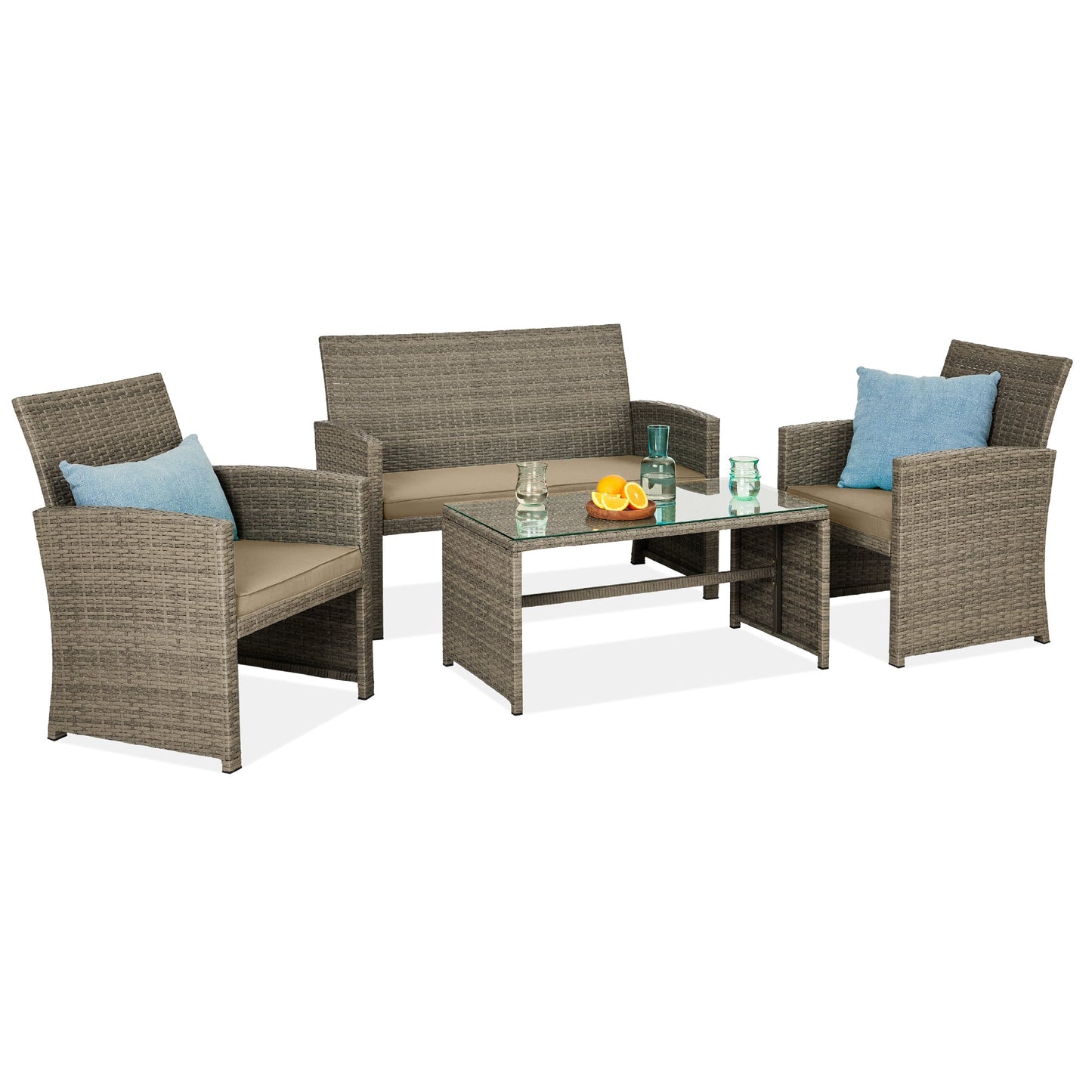4-Piece Outdoor Wicker Conversation Patio Set with 4 Seats Glass Table Top for outdoor comfort and convenience