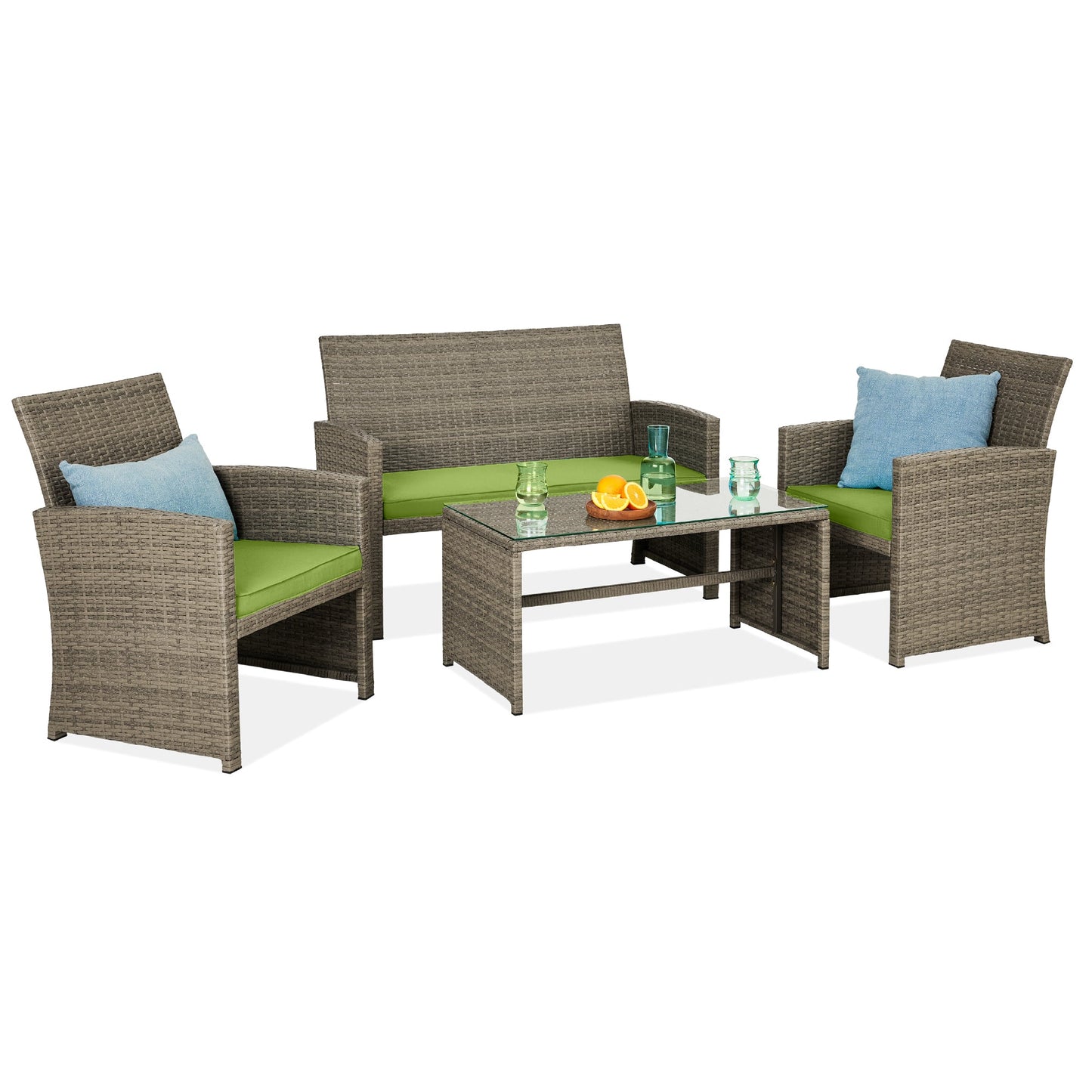 4-Piece Outdoor Wicker Conversation Patio Set with 4 Seats Glass Table Top for outdoor comfort and convenience