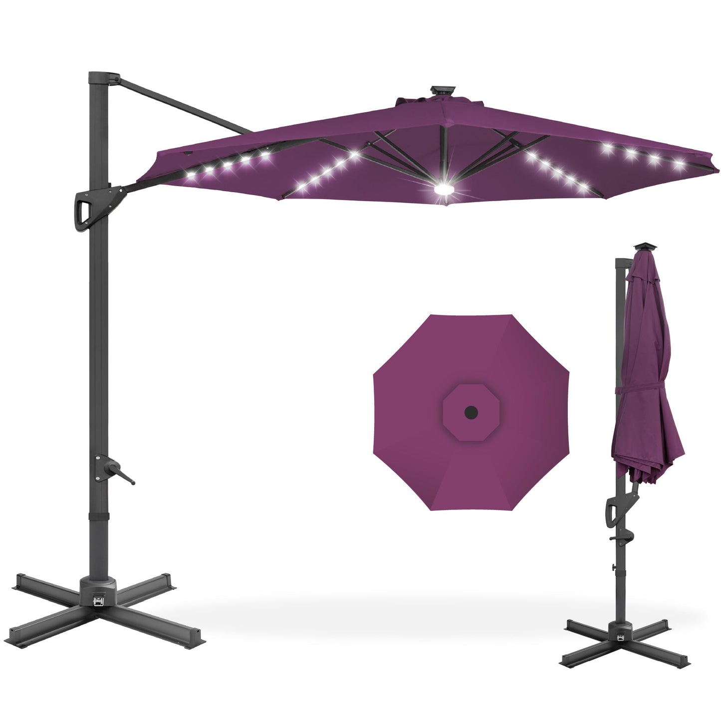360-Degree Solar LED Cantilever Offset Patio Umbrella with Tilt - 10ft for outdoor comfort and convenience