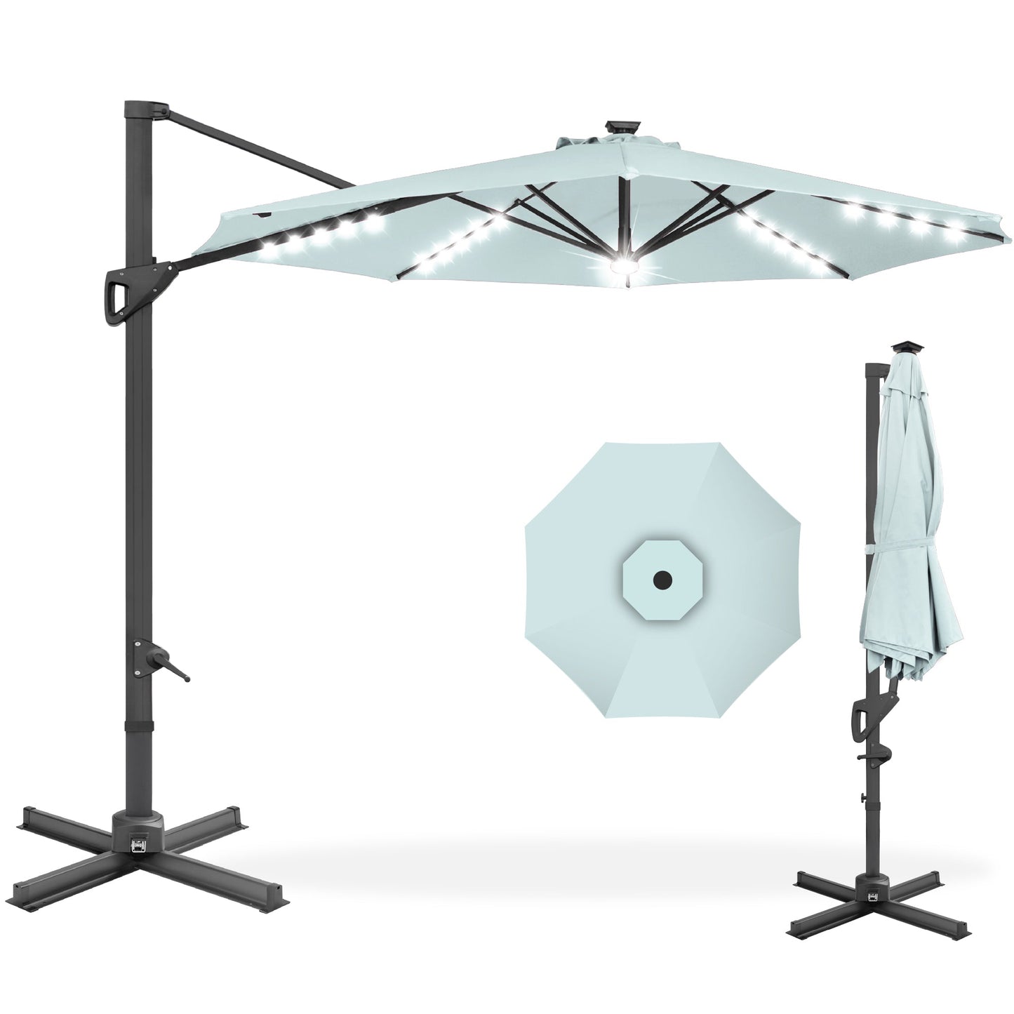 360-Degree Solar LED Cantilever Offset Patio Umbrella with Tilt - 10ft for outdoor comfort and convenience