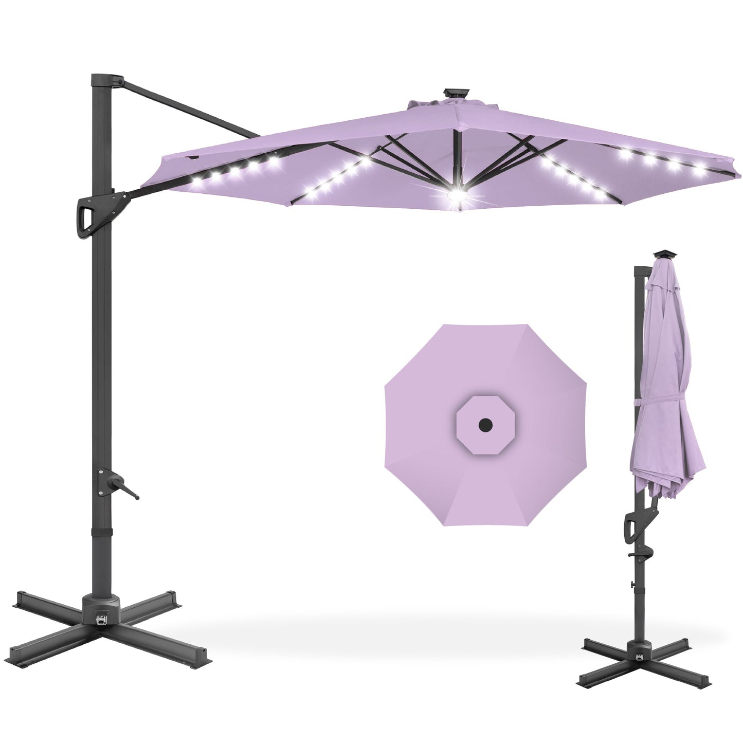 360-Degree Solar LED Cantilever Offset Patio Umbrella with Tilt - 10ft for outdoor comfort and convenience