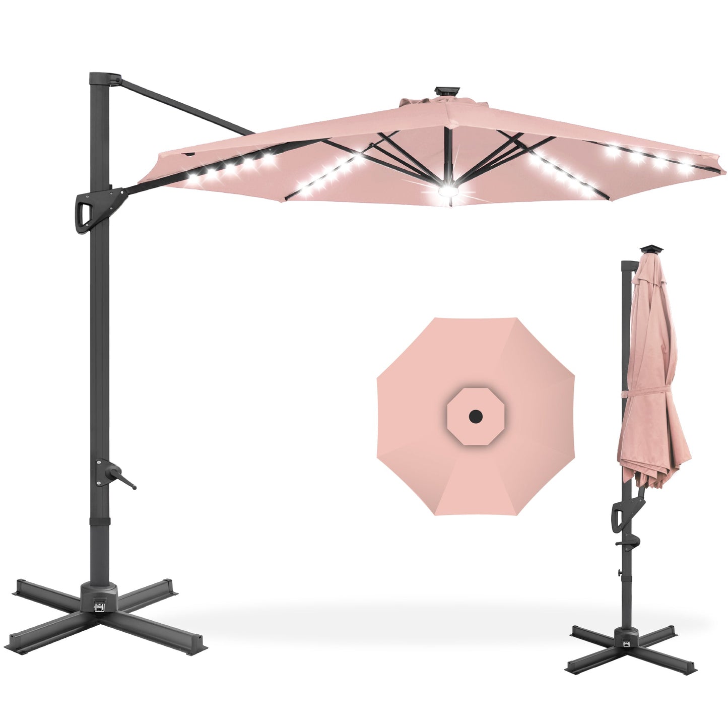 360-Degree Solar LED Cantilever Offset Patio Umbrella with Tilt - 10ft for outdoor comfort and convenience