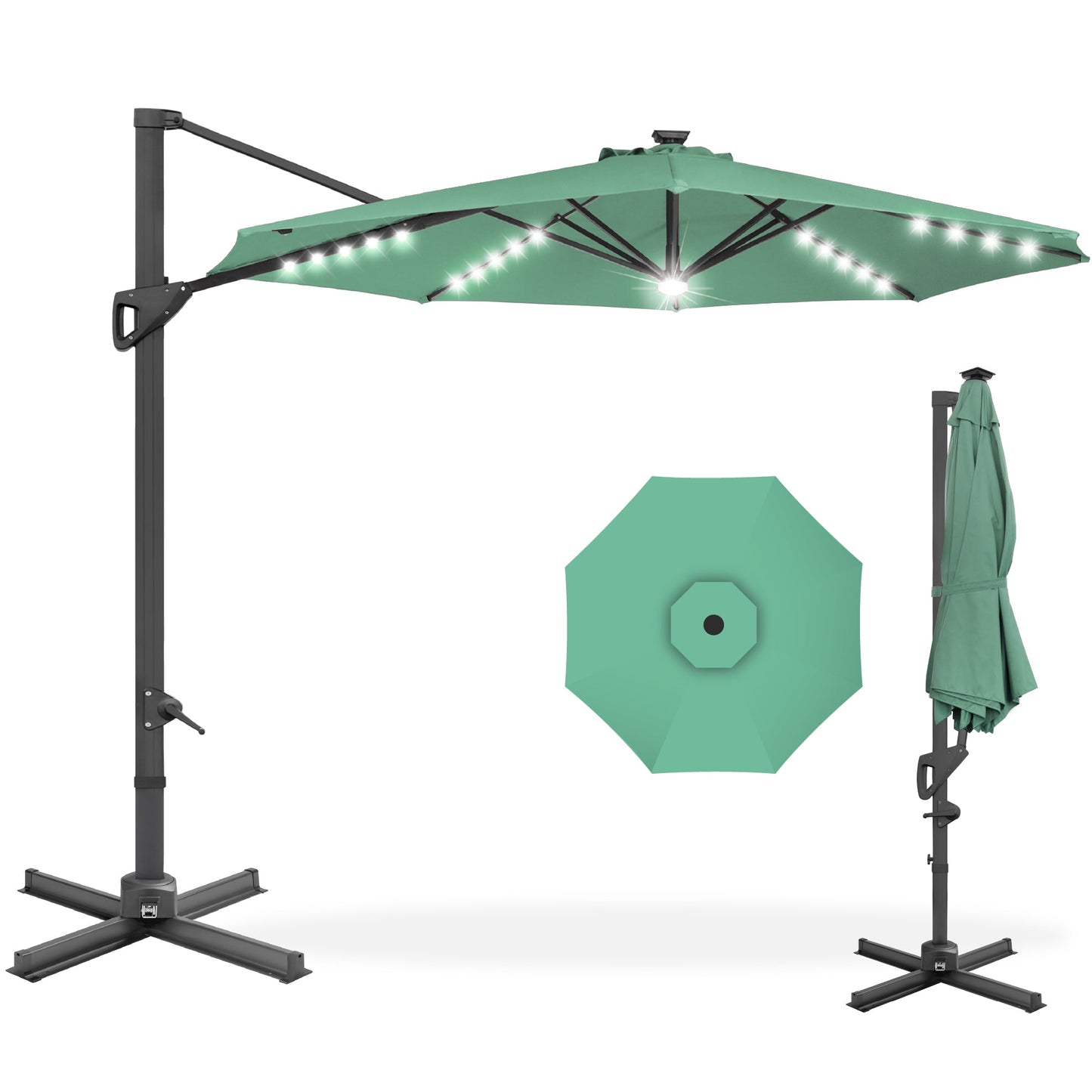 360-Degree Solar LED Cantilever Offset Patio Umbrella with Tilt - 10ft for outdoor comfort and convenience