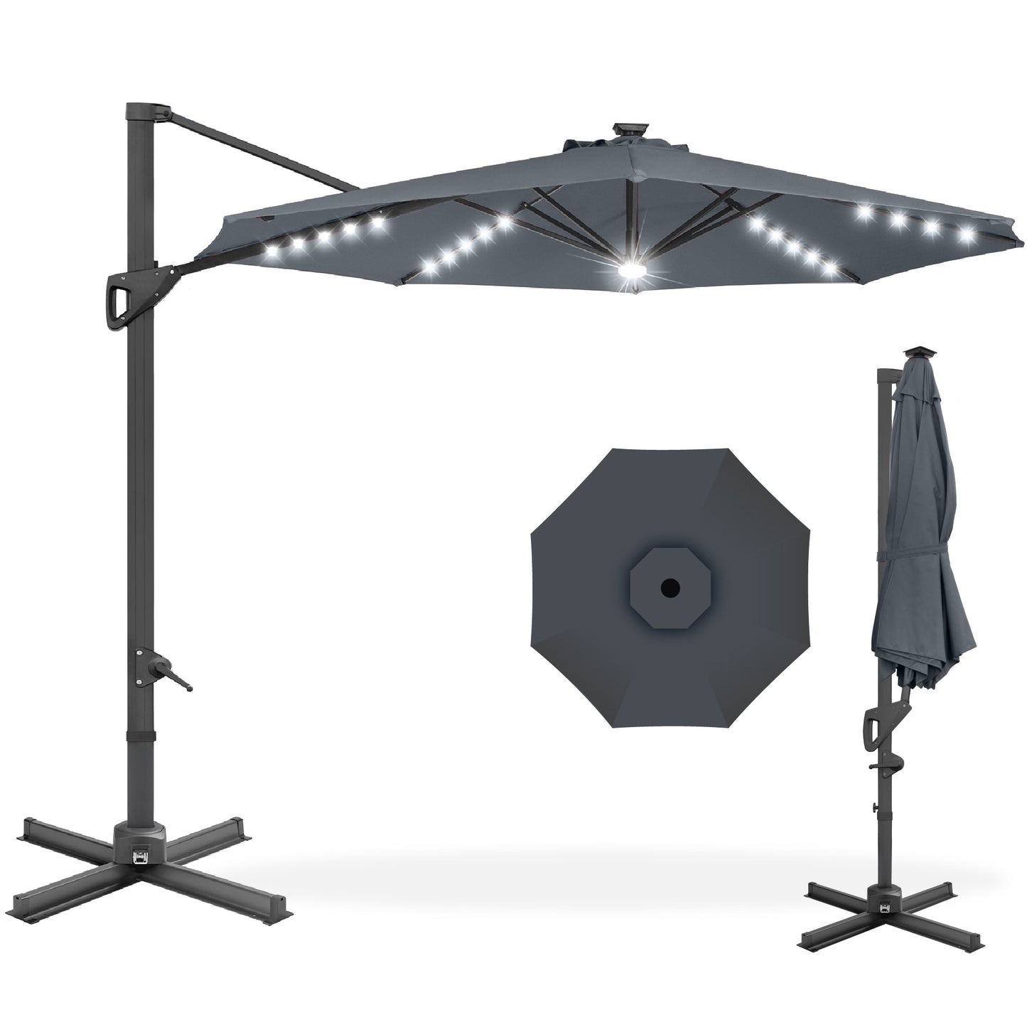 360-Degree Solar LED Cantilever Offset Patio Umbrella with Tilt - 10ft for outdoor comfort and convenience