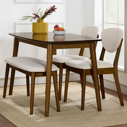 4-Piece Mid-Century Modern Upholstered Wooden Dining Set with 2 Chairs Bench designed for everyday comfort and storage