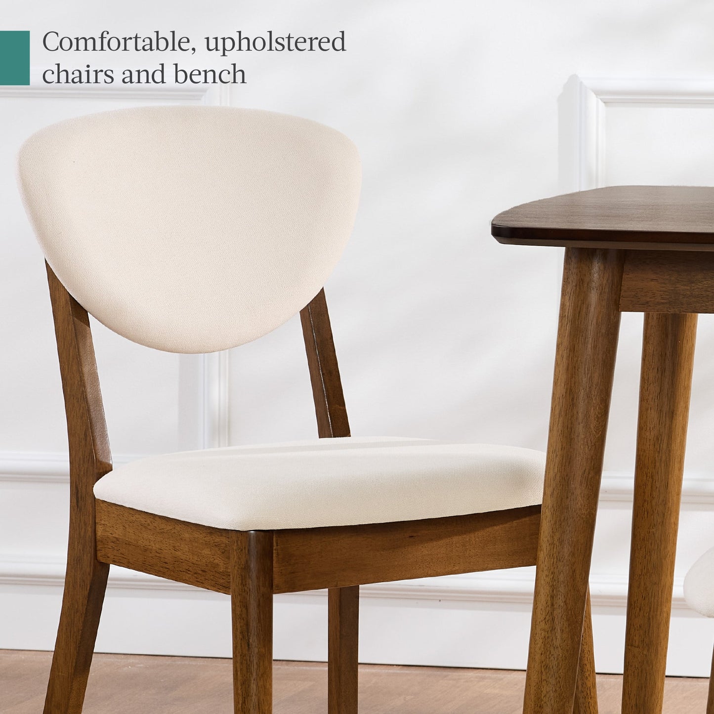4-Piece Mid-Century Modern Upholstered Wooden Dining Set with 2 Chairs Bench designed for everyday comfort and storage