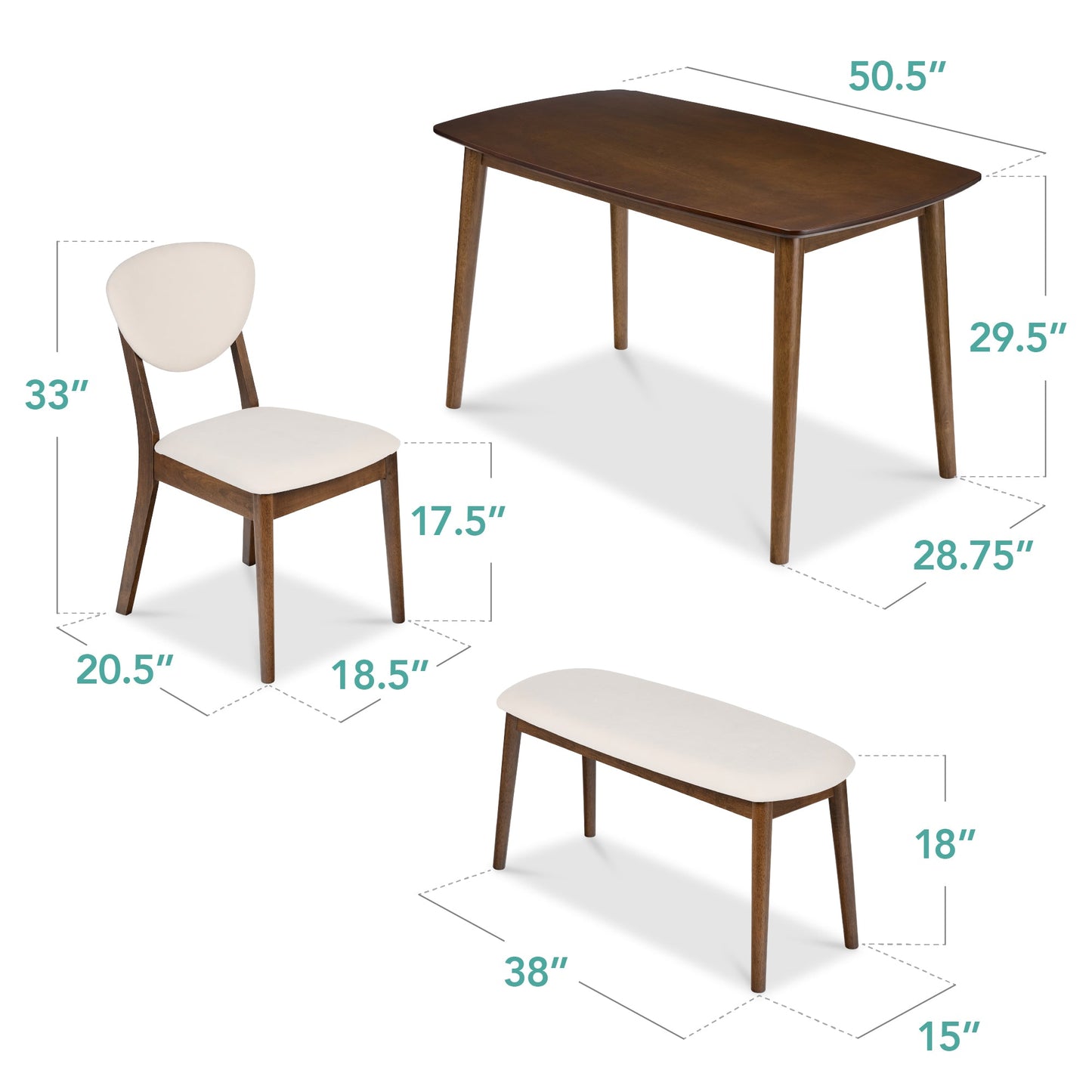 4-Piece Mid-Century Modern Upholstered Wooden Dining Set with 2 Chairs Bench designed for everyday comfort and storage