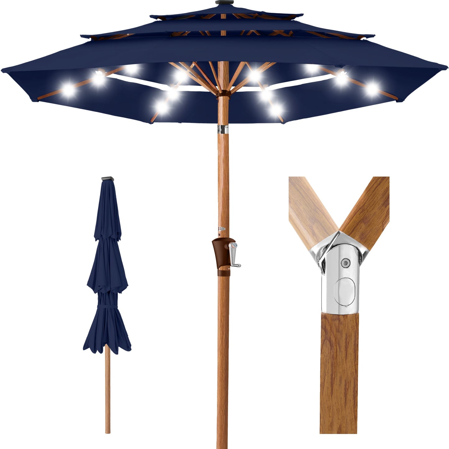 3-Tier Woodgrain Pattern Solar Patio Umbrella Tilt Adjustment - 10ft with practical outdoor-ready details