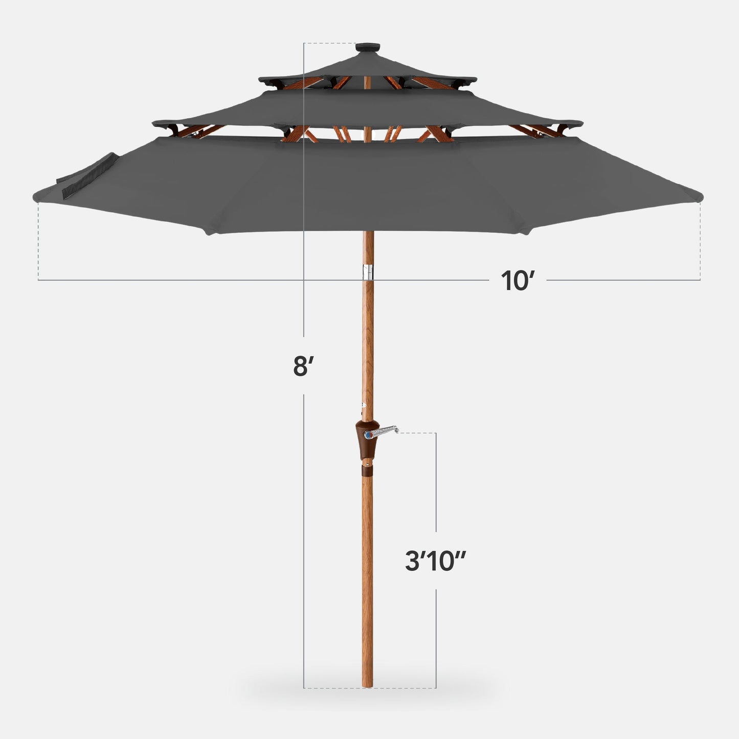 3-Tier Woodgrain Pattern Solar Patio Umbrella Tilt Adjustment - 10ft with practical outdoor-ready details