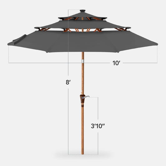 3-Tier Woodgrain Pattern Solar Patio Umbrella Tilt Adjustment - 10ft with practical outdoor-ready details