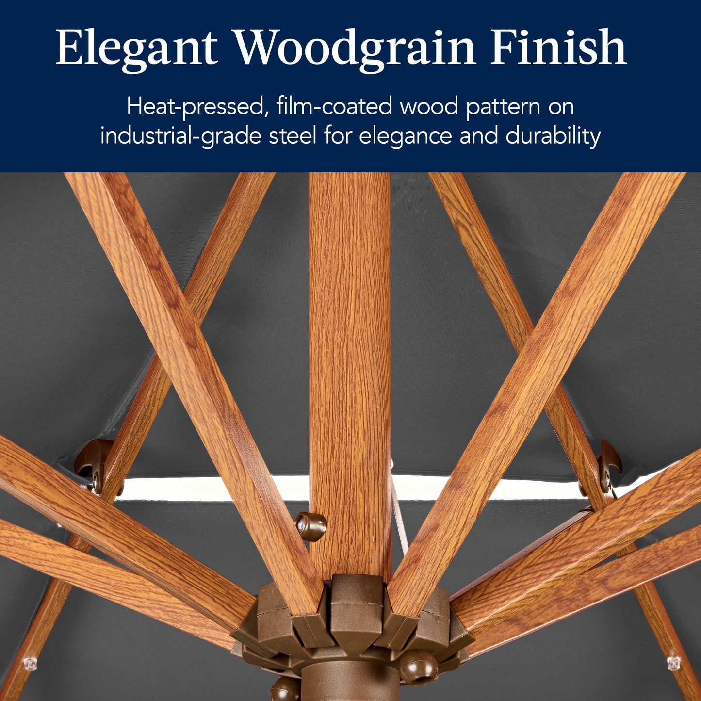 3-Tier Woodgrain Pattern Solar Patio Umbrella Tilt Adjustment - 10ft with practical outdoor-ready details