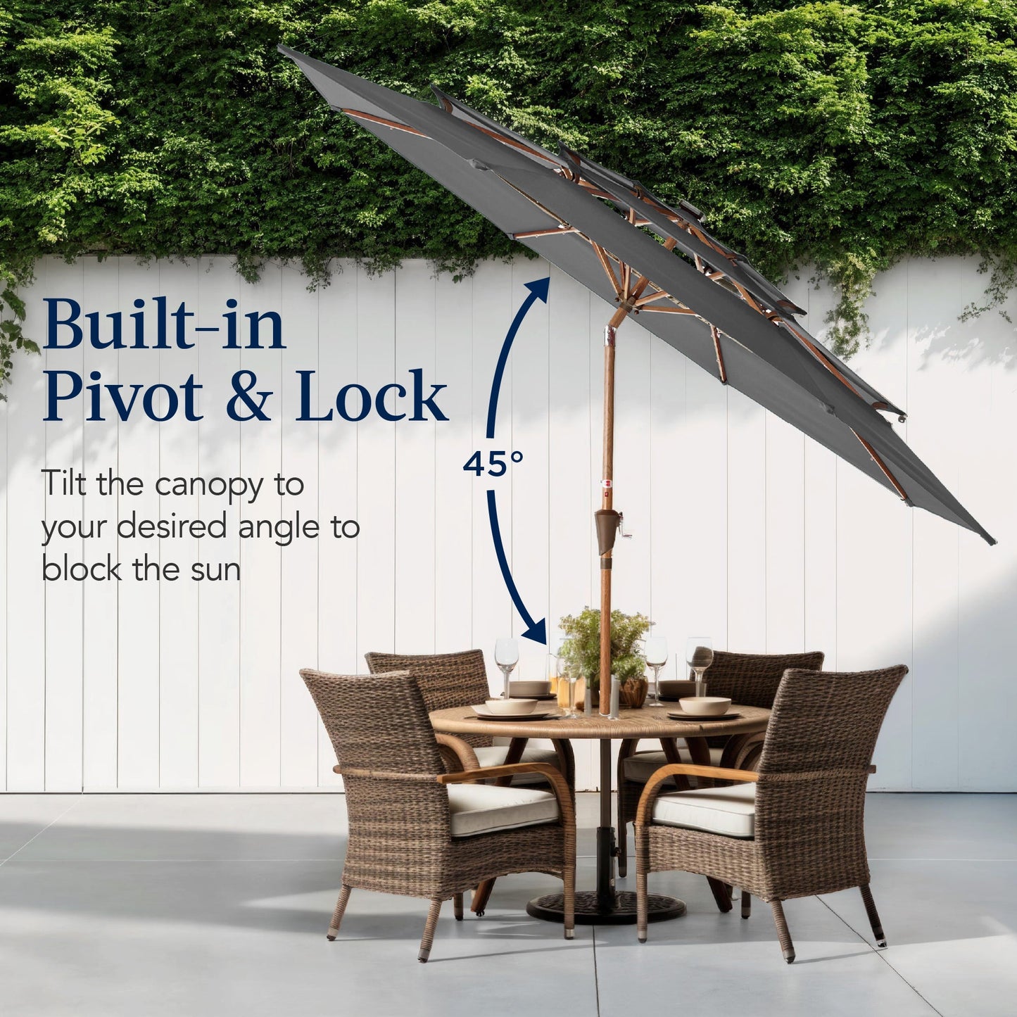 3-Tier Woodgrain Pattern Solar Patio Umbrella Tilt Adjustment - 10ft with practical outdoor-ready details