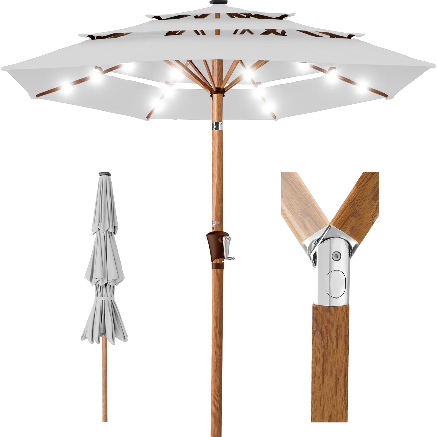 3-Tier Woodgrain Pattern Solar Patio Umbrella Tilt Adjustment - 10ft with practical outdoor-ready details