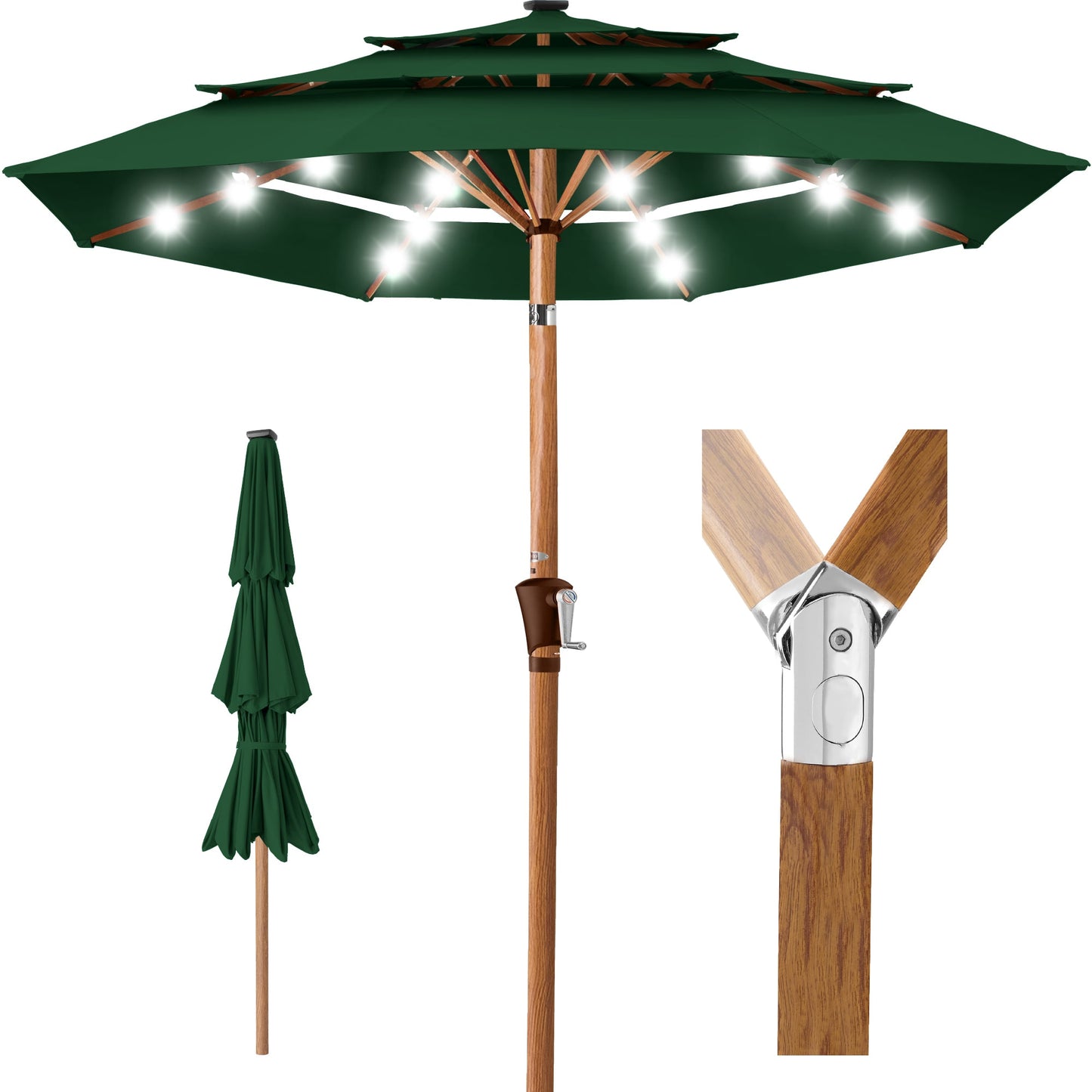 3-Tier Woodgrain Pattern Solar Patio Umbrella Tilt Adjustment - 10ft with practical outdoor-ready details