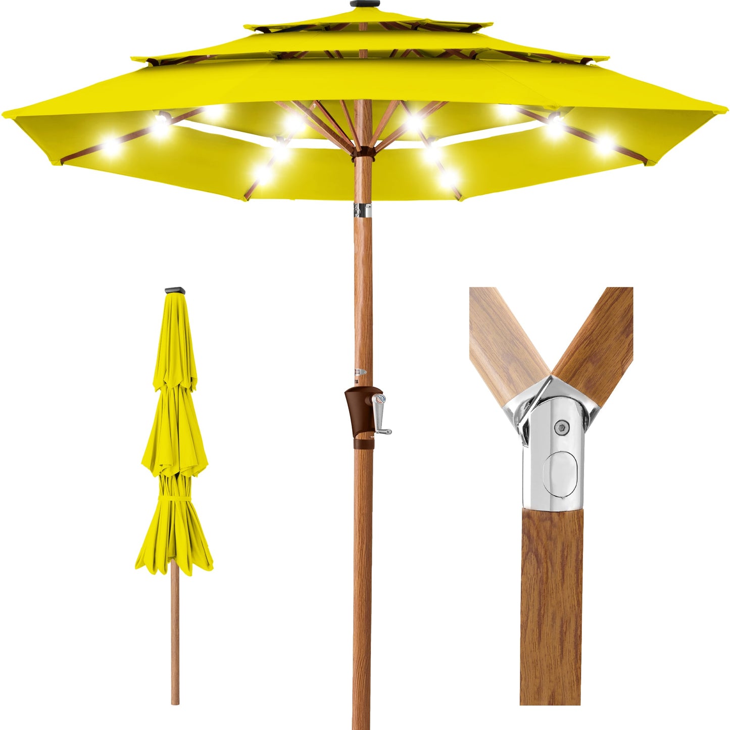 3-Tier Woodgrain Pattern Solar Patio Umbrella Tilt Adjustment - 10ft with practical outdoor-ready details
