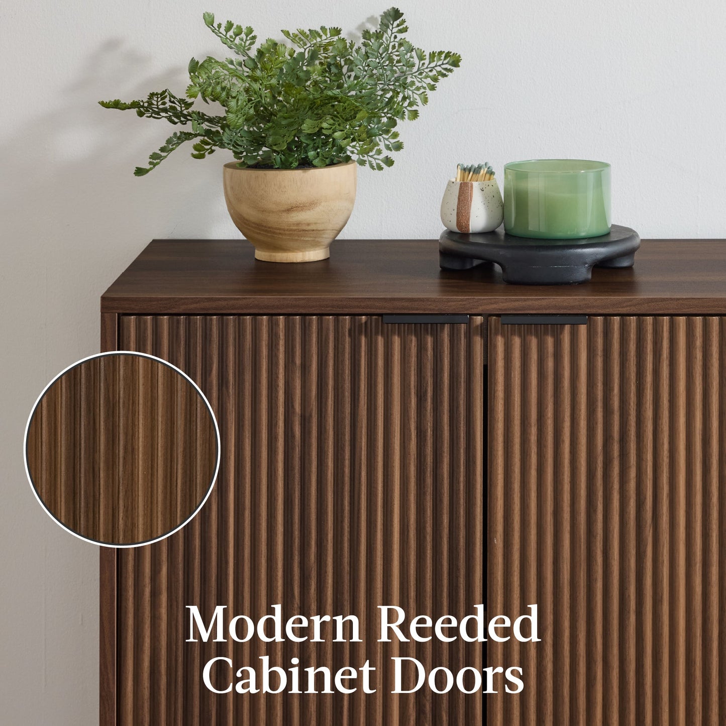 4-Door Reeded Storage Cabinet Accent Furniture Sideboard designed for everyday comfort and storage