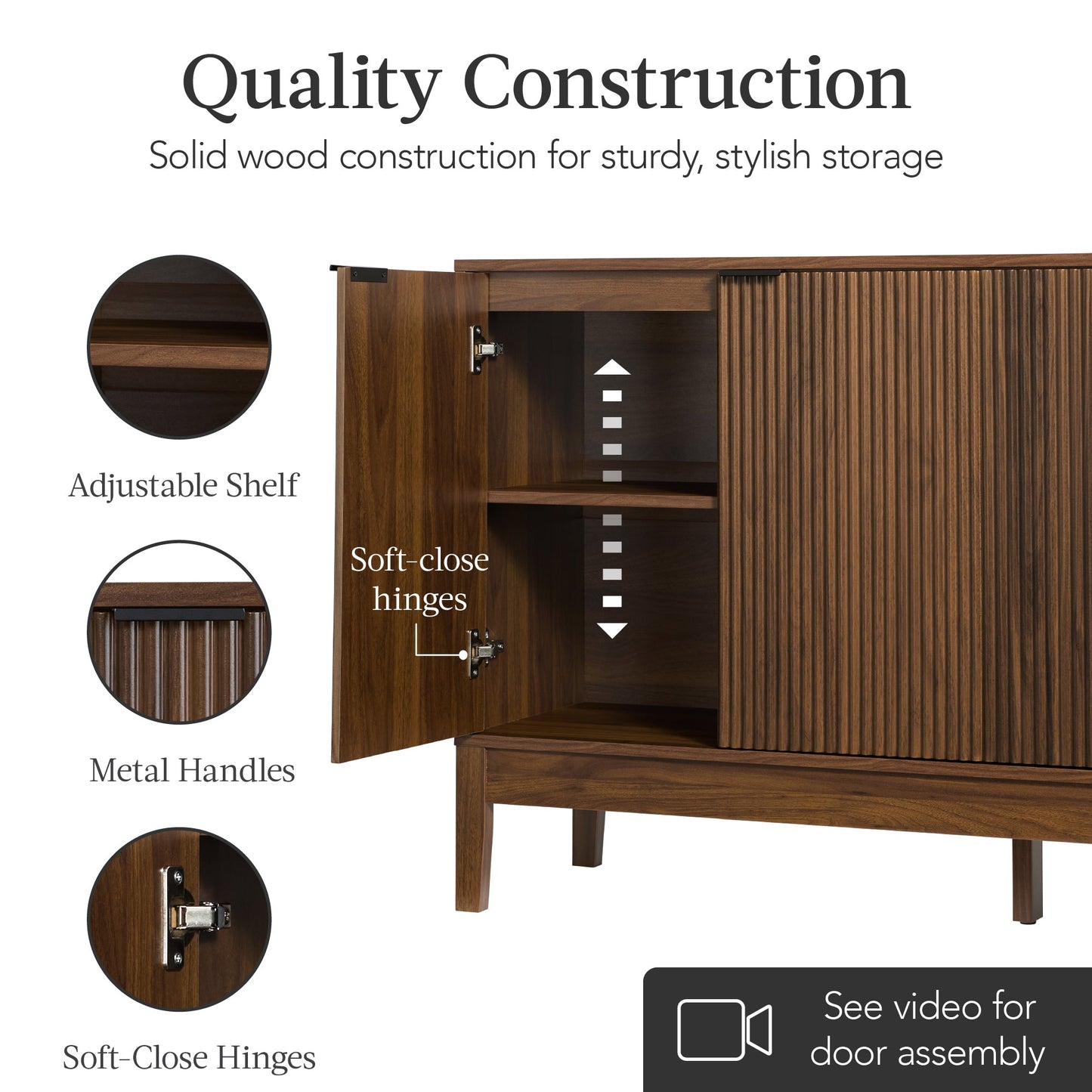 4-Door Reeded Storage Cabinet Accent Furniture Sideboard designed for everyday comfort and storage