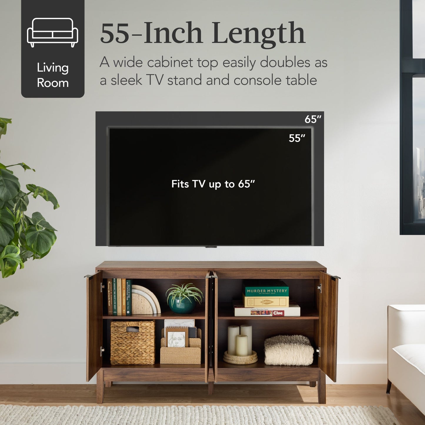4-Door Reeded Storage Cabinet Accent Furniture Sideboard designed for everyday comfort and storage