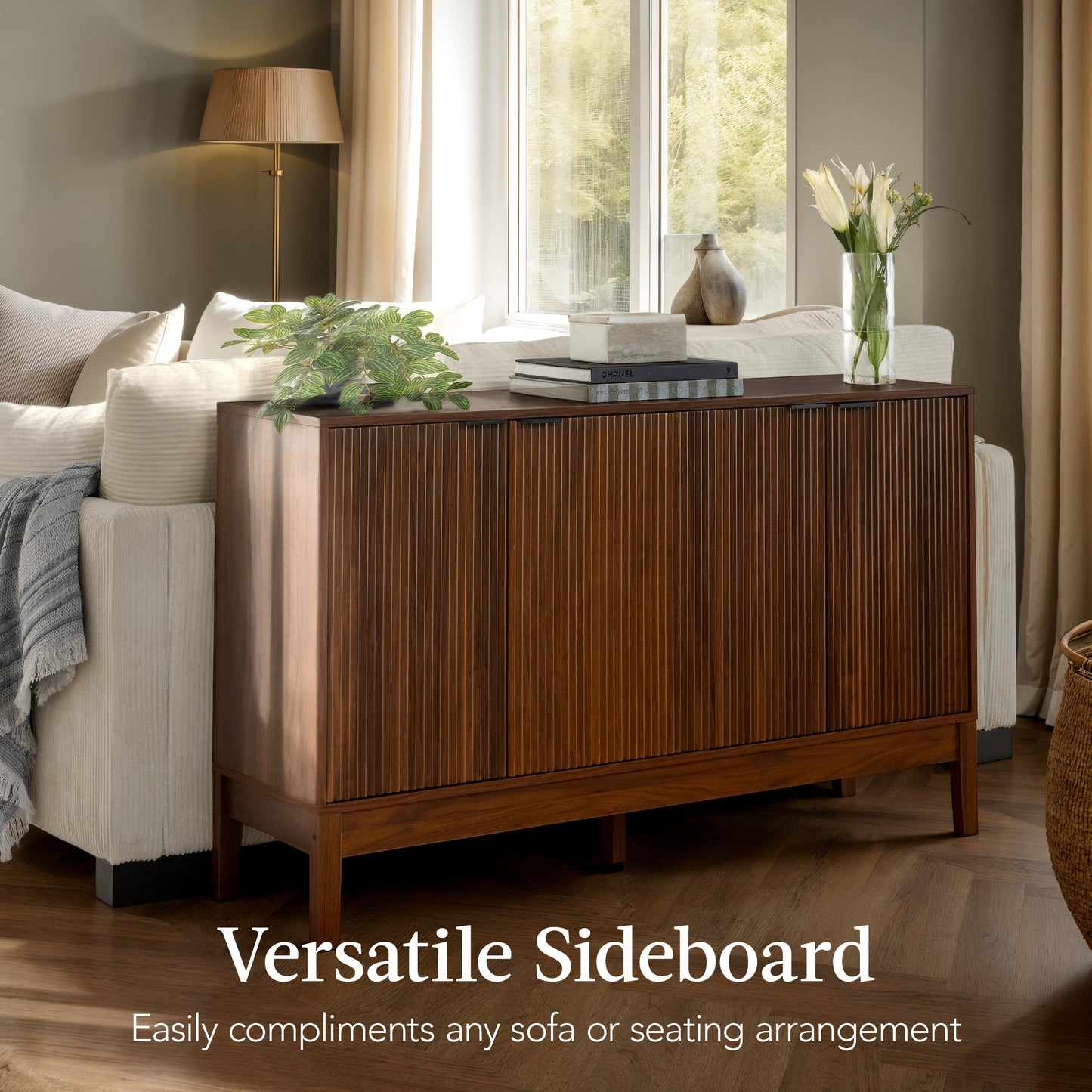 4-Door Reeded Storage Cabinet Accent Furniture Sideboard designed for everyday comfort and storage