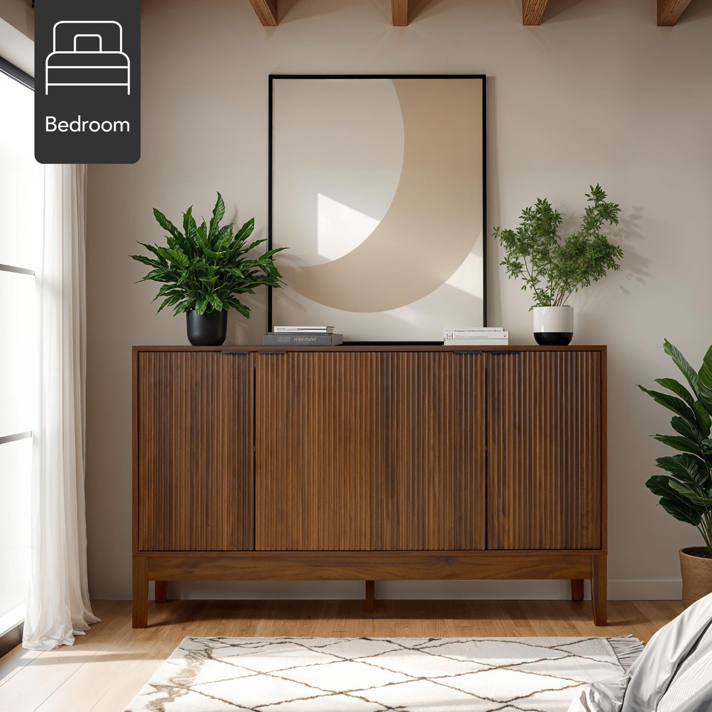 4-Door Reeded Storage Cabinet Accent Furniture Sideboard designed for everyday comfort and storage