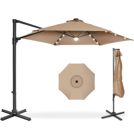 360 LED Rotating Cantilever Offset Patio Umbrella - 10ft for outdoor comfort and convenience
