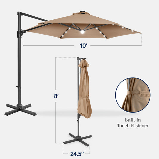 360 LED Rotating Cantilever Offset Patio Umbrella - 10ft for outdoor comfort and convenience
