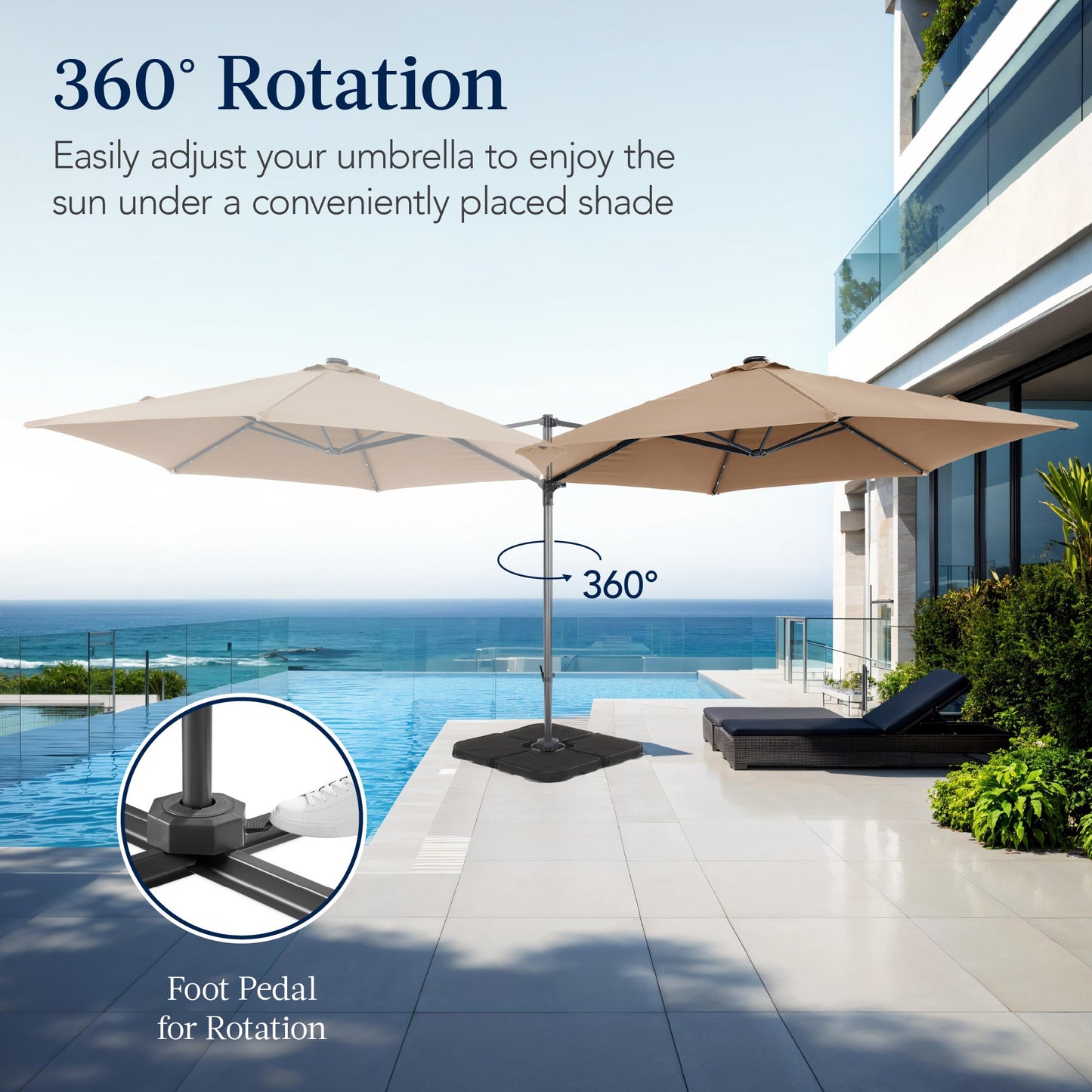 360 LED Rotating Cantilever Offset Patio Umbrella - 10ft for outdoor comfort and convenience
