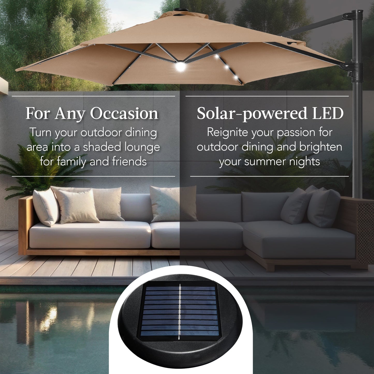 360 LED Rotating Cantilever Offset Patio Umbrella - 10ft for outdoor comfort and convenience