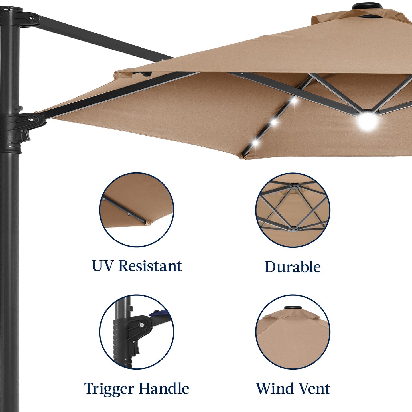 360 LED Rotating Cantilever Offset Patio Umbrella - 10ft for outdoor comfort and convenience