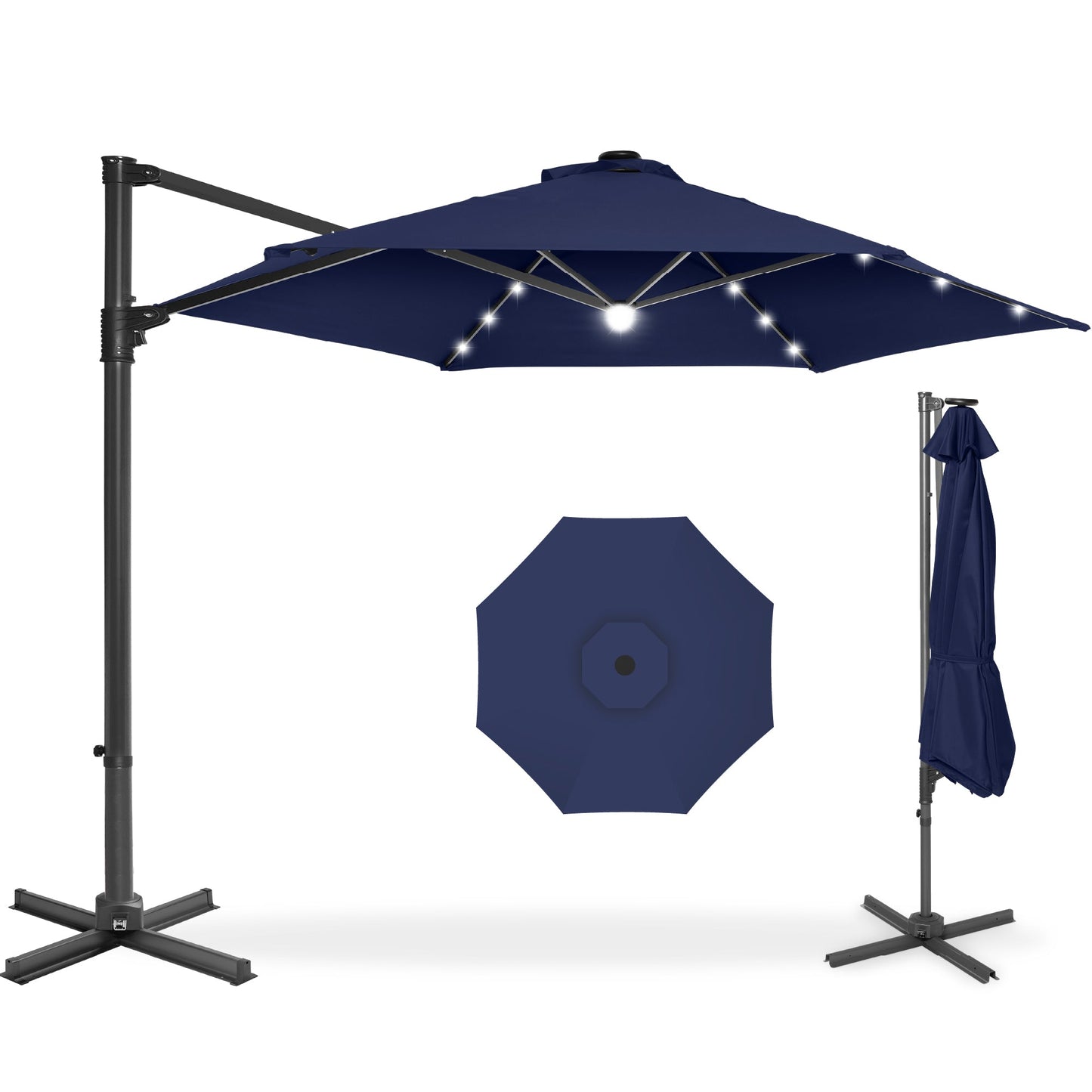 360 LED Rotating Cantilever Offset Patio Umbrella - 10ft for outdoor comfort and convenience