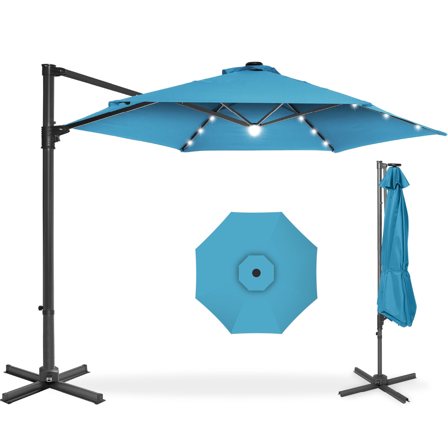 360 LED Rotating Cantilever Offset Patio Umbrella - 10ft for outdoor comfort and convenience