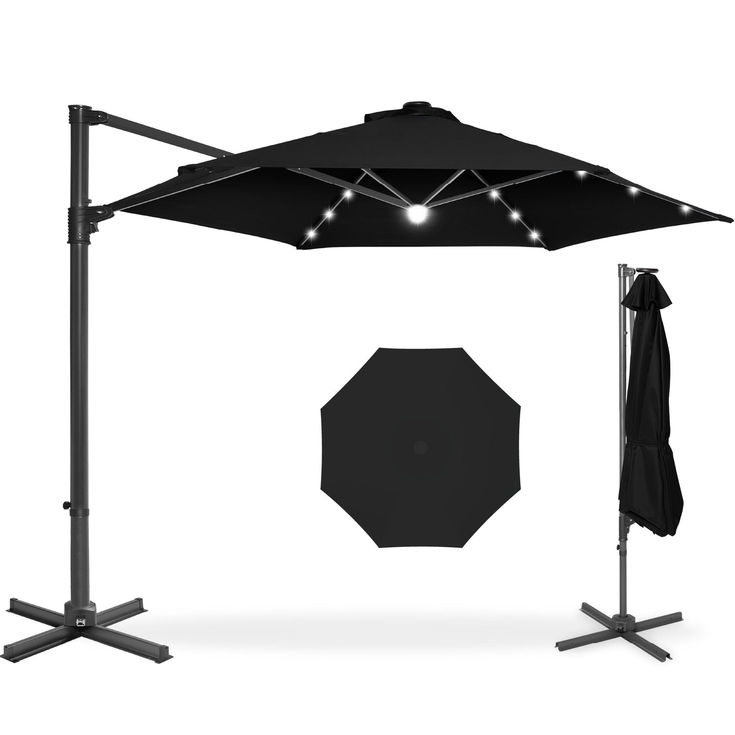 360 LED Rotating Cantilever Offset Patio Umbrella - 10ft for outdoor comfort and convenience