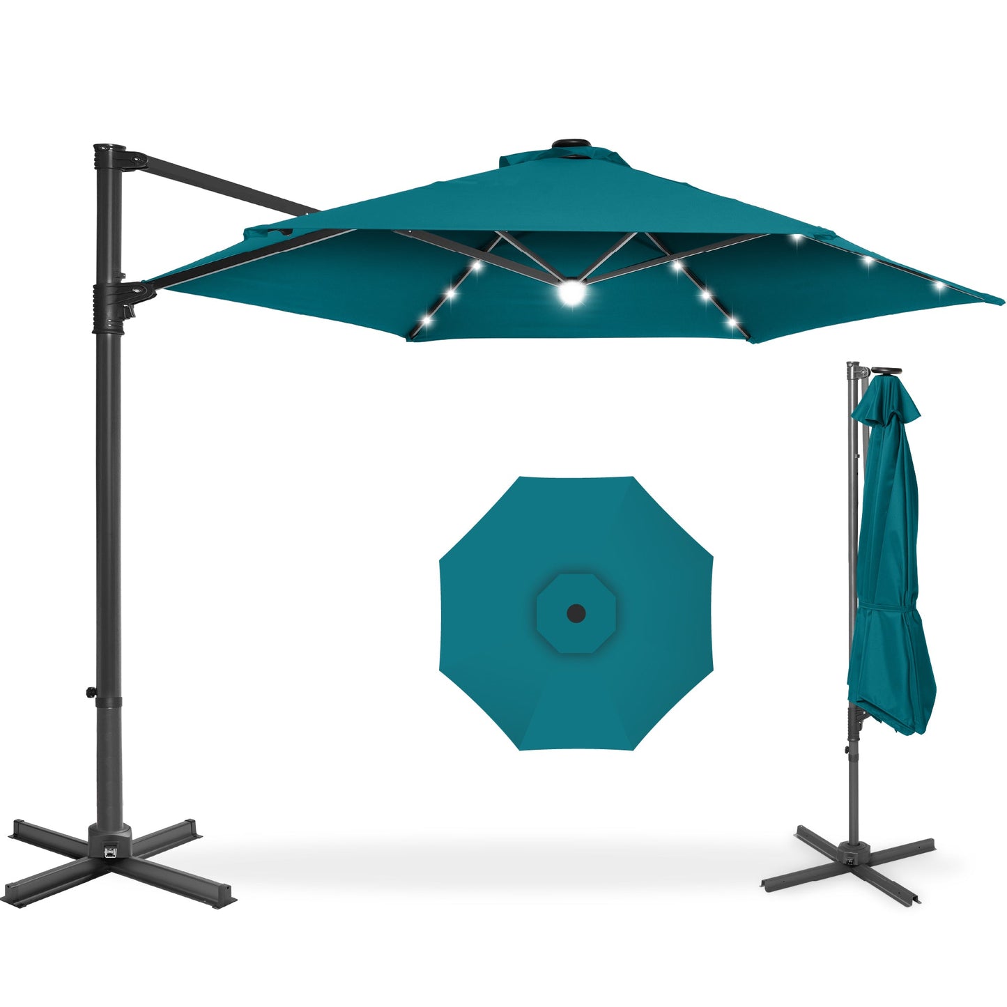 360 LED Rotating Cantilever Offset Patio Umbrella - 10ft for outdoor comfort and convenience