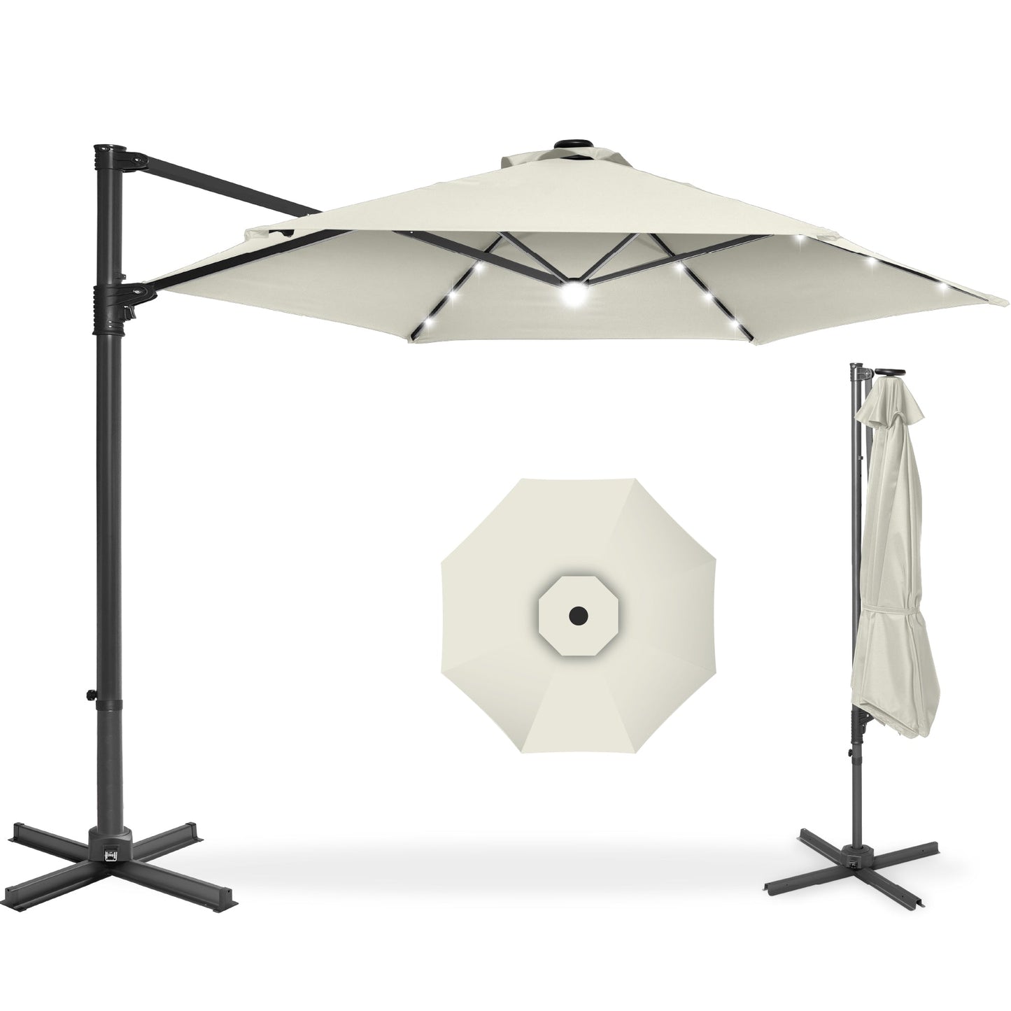 360 LED Rotating Cantilever Offset Patio Umbrella - 10ft for outdoor comfort and convenience