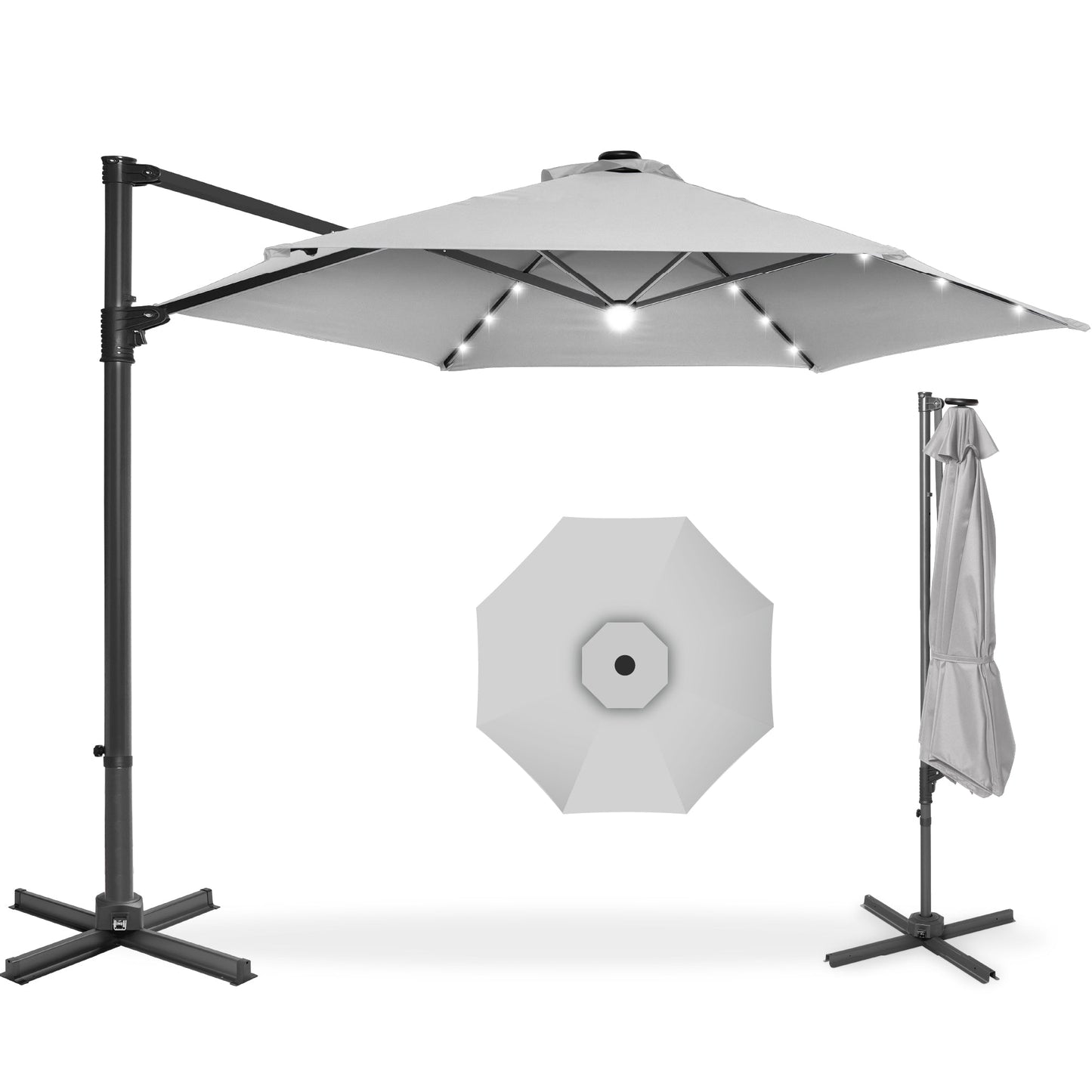 360 LED Rotating Cantilever Offset Patio Umbrella - 10ft for outdoor comfort and convenience