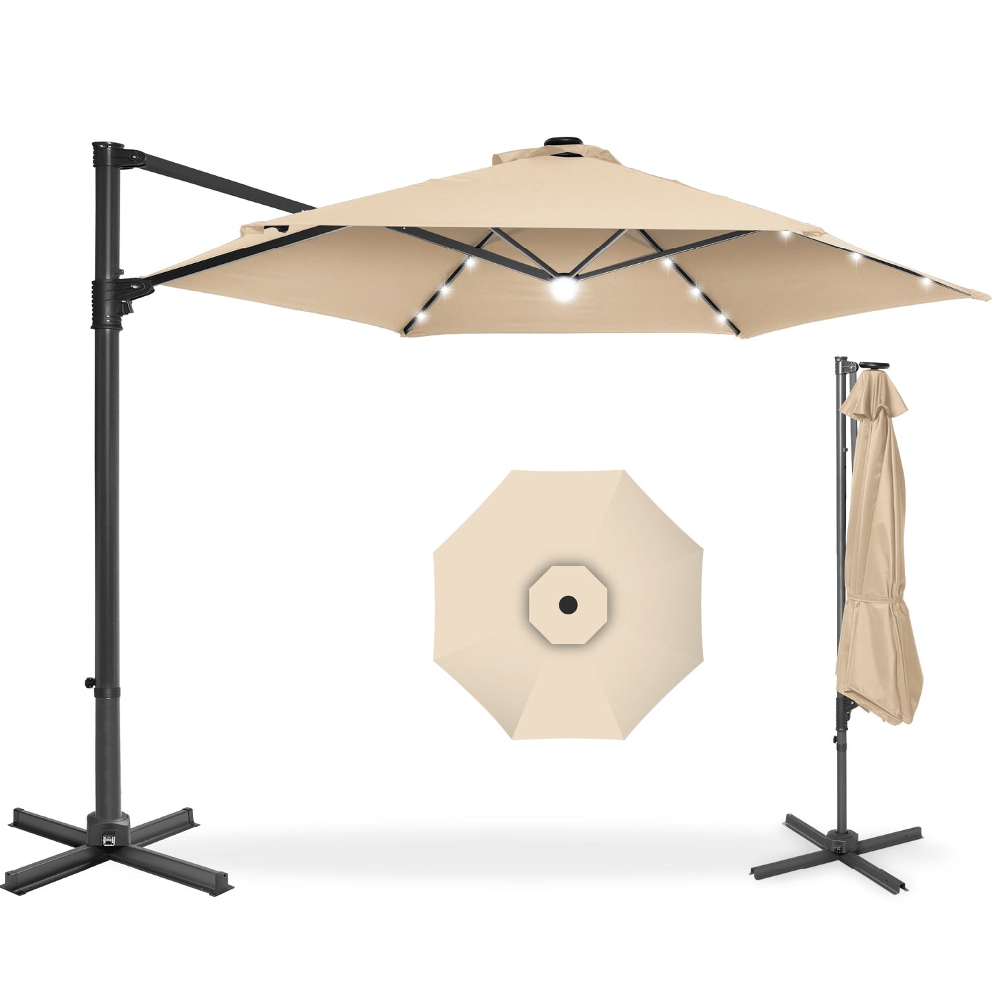 360 LED Rotating Cantilever Offset Patio Umbrella - 10ft for outdoor comfort and convenience