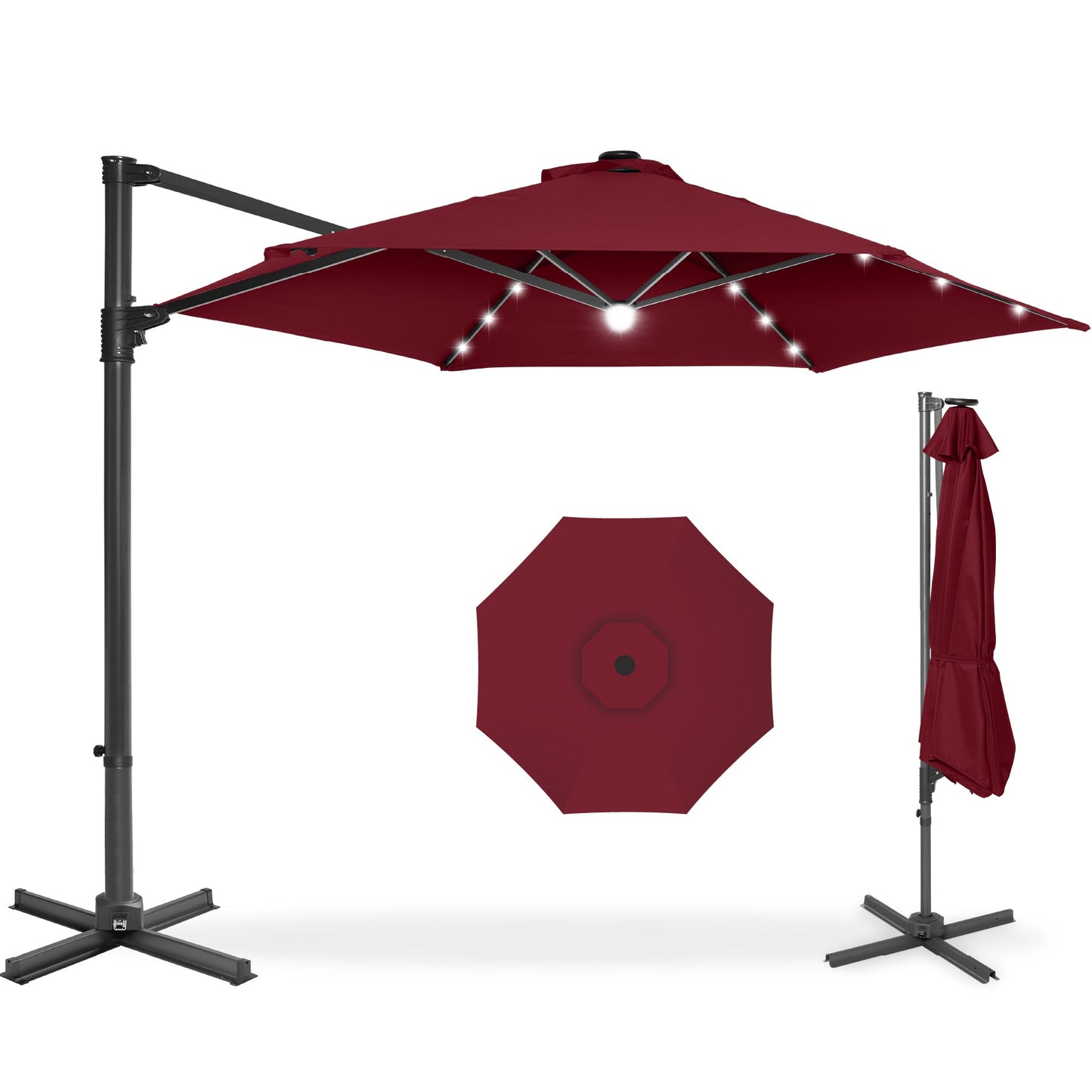 360 LED Rotating Cantilever Offset Patio Umbrella - 10ft for outdoor comfort and convenience