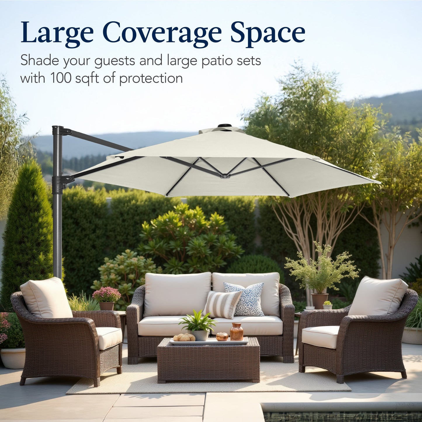 360 Rotating Cantilever Offset Patio Umbrella - 10ft designed for patio and backyard use