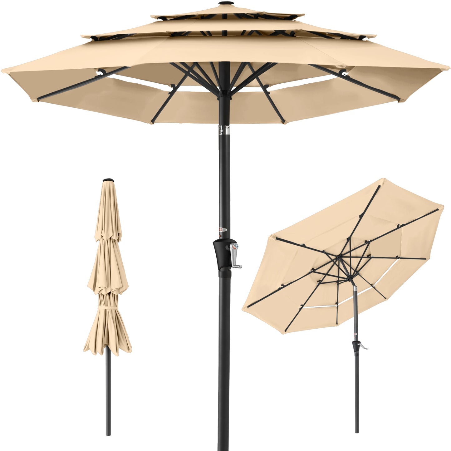 3-Tier Patio Umbrella with Tilt Adjustment Crank - 10ft with practical outdoor-ready details