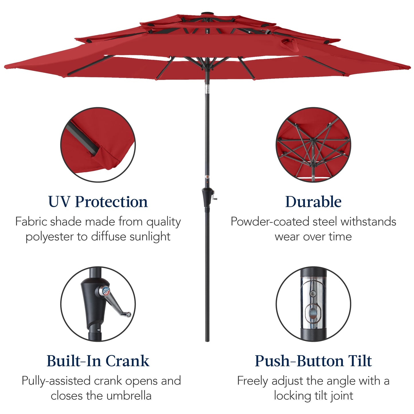 3-Tier Patio Umbrella with Tilt Adjustment Crank - 10ft with practical outdoor-ready details