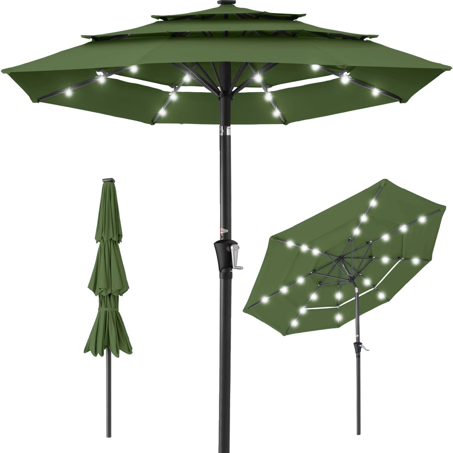 3-Tier Solar Patio Umbrella with LED Lights Tilt Adjustment Crank - 10ft for outdoor comfort and convenience