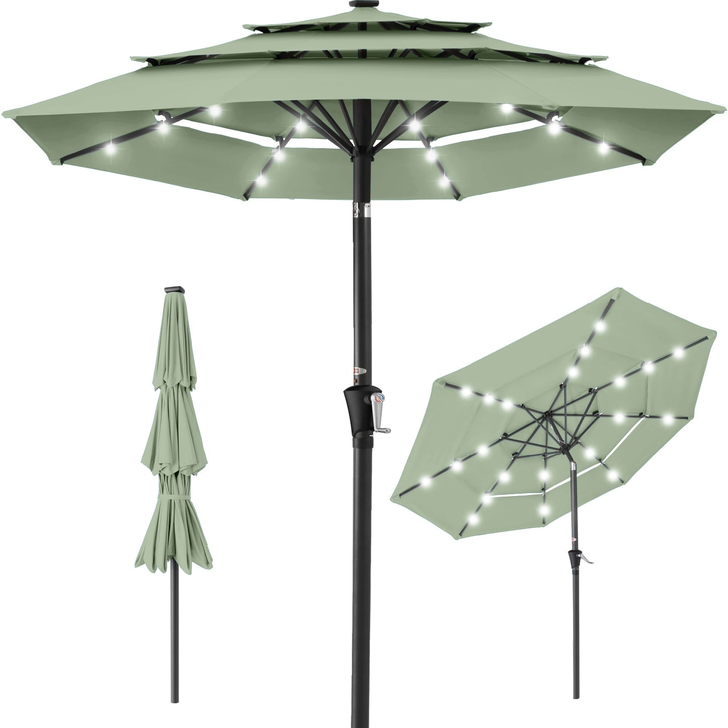 3-Tier Solar Patio Umbrella with LED Lights Tilt Adjustment Crank - 10ft for outdoor comfort and convenience