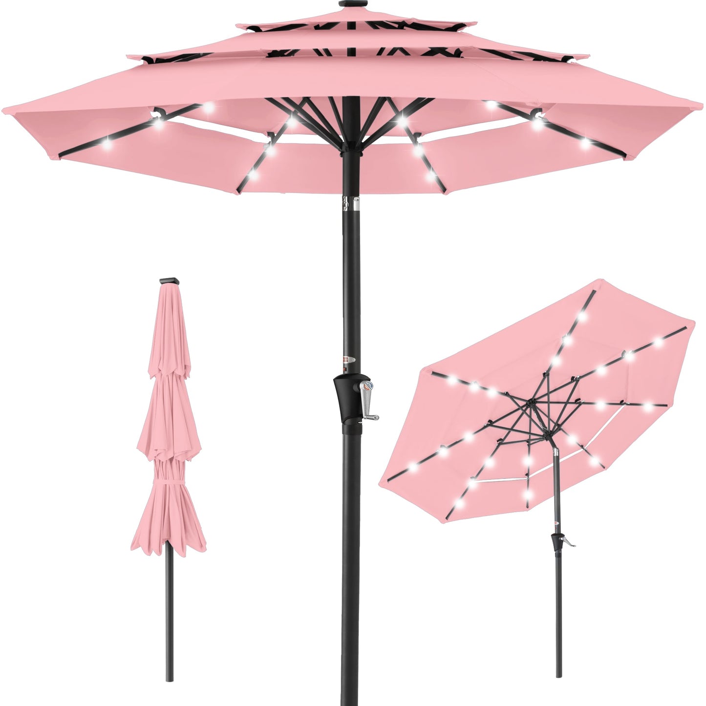 3-Tier Solar Patio Umbrella with LED Lights Tilt Adjustment Crank - 10ft for outdoor comfort and convenience